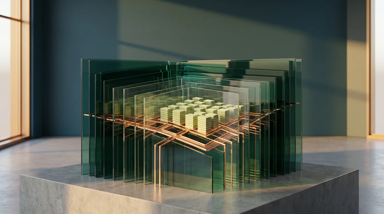 Visible connections through a transparent layered system